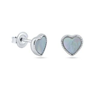 Sterling Silver 925 Rhodium Plated Mother of Pearl Heart Stud Earrings